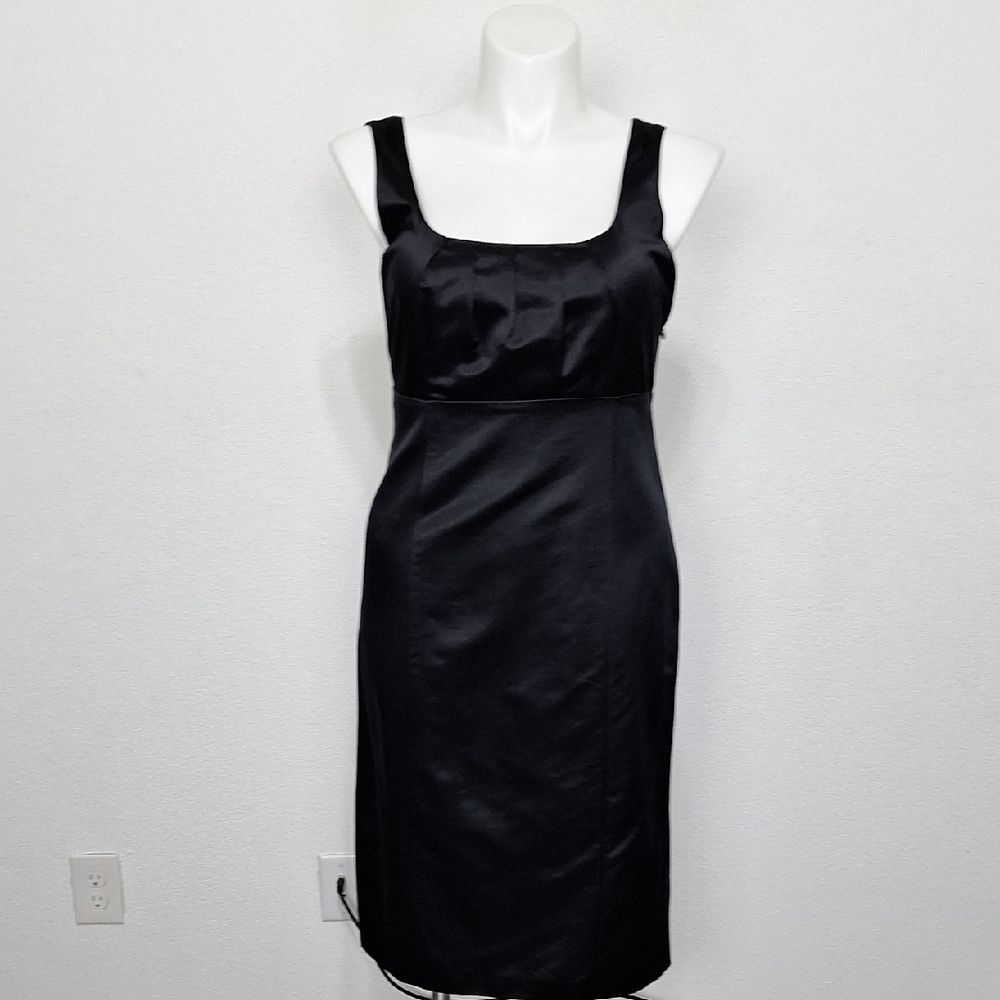 Banana Republic Black Quiet Luxury Minimalist Silk Blend Sheath Midi Dress Sz.12